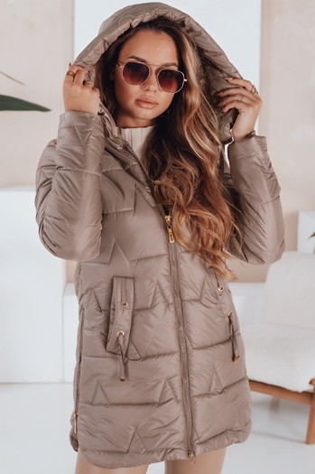 Damen Stepp-Winterjacke mit Kapuze dunkelbeige Dstreet TY5093