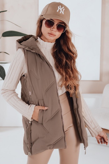 Damen Steppweste mit Kapuze dunkelbeige Dstreet TY5109
