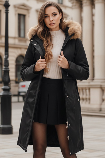 Damen Winter Parka Jacke mit Kunstfell schwarz Dstreet TY5110