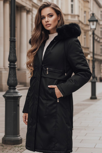 Damen Winter Parka Jacke mit Pelz schwarz Dstreet TY5111