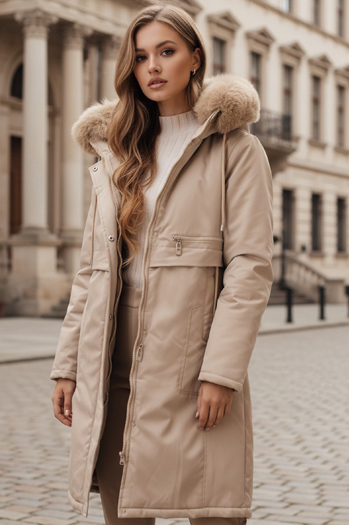 Damen Winter Parka Jacke mit Fell beige Dstreet TY5112