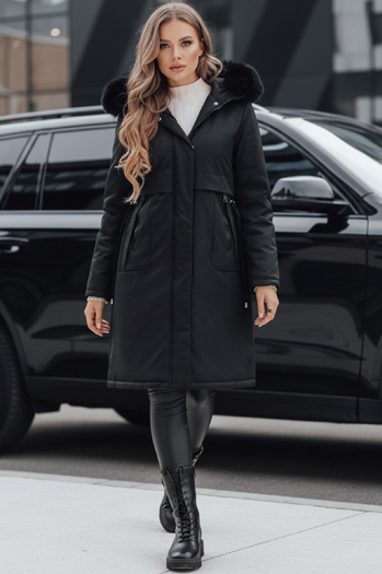 Damen Winter Parka Jacke mit Pelz schwarz Dstreet TY5113