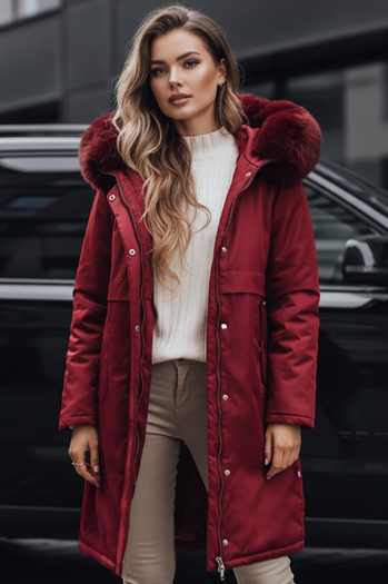 Damen Winter Parka Jacke mit Pelz burgund Dstreet TY5114