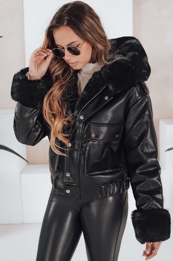 Damen Lederjacke mit Kunstfell schwarz Dstreet TY5128