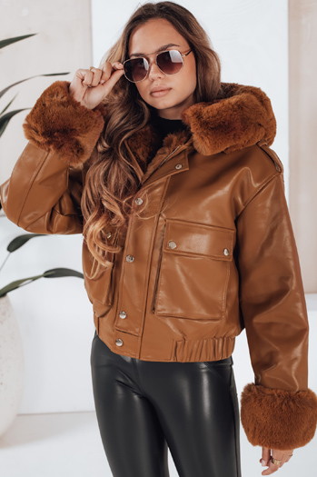 Damen Lederjacke mit Fell braun Dstreet TY5129