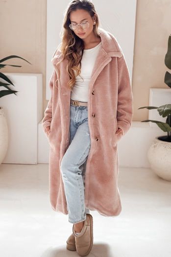 Damen Wintermantel Teddyfell lang rosa Dstreet NY0751