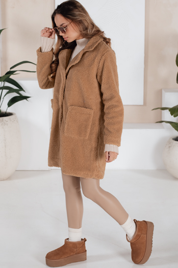 Damen Teddyfell Camel Wintermantel Dstreet NY0758