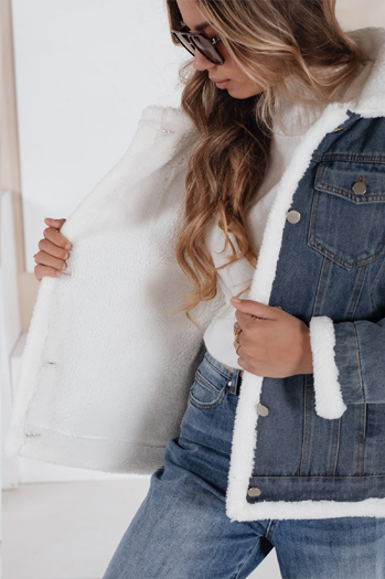 Damen Winter-Jeansjacke mit Schaffell blau Dstreet TY5172