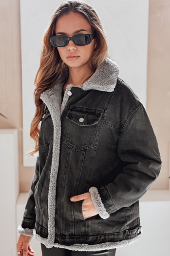 Damen Winter-Jeansjacke mit Schaffell grau Dstreet TY5173