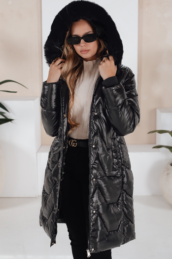 Damen Winterjacke ELECIO lang gesteppt mit Kapuze schwarz Dstreet TY5178