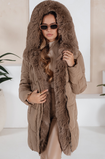 Damen Winterjacke MORISIO lang gesteppt mit Kapuze beige Dstreet TY5183