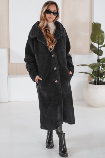 Damen Wintermantel Teddyfell lang schwarz Dstreet NY0760