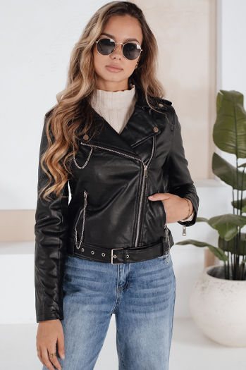 Damen Leder Ramones Jacke schwarz Dstreet TY5200