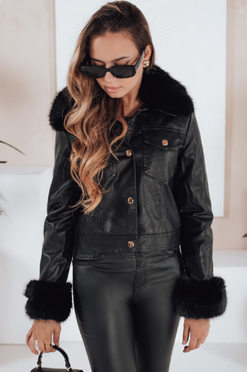 Damen Leder Ramones Jacke mit Pelz schwarz Dstreet TY5207