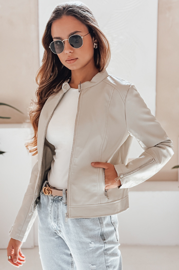 Damen Leder Ramones Jacke LOVEBIKER grau Dstreet TY5214