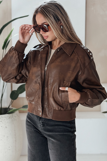 Damen Leder-Bomberjacke braun Dstreet TY5219