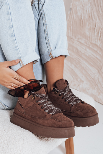 Damen Pelz Plattform Turnschuhe braun Dstreet ZY1069