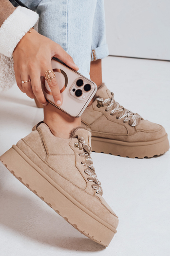 Damen Pelz Plattform Turnschuhe beige Dstreet ZY1070