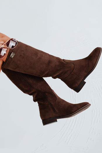 Damenstiefel aus Wildleder mit niedrigem Absatz braun Dstreet ZY1089
