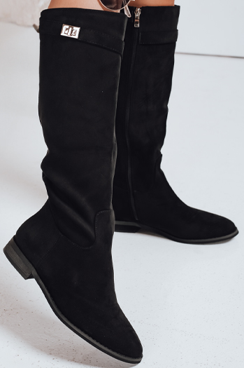 Damen Wildleder Stiefel mit niedrigen Absätzen schwarz Dstreet ZY1090