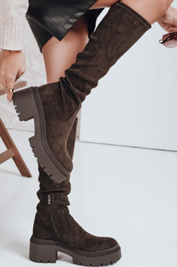 Damenstiefel aus Wildleder mit dicker Sohle braun Dstreet ZY1110