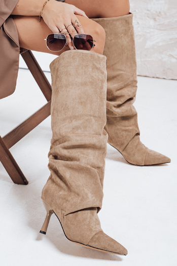 Damenstiefel mit Crinkle Schaft auf Stilettoabsatz beige Dstreet ZY1121