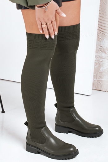 Damen Overknee-Stiefel grün Dstreet ZY1134