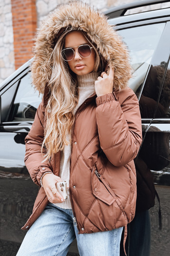 Damen Winter Steppjacke mit Kapuze braun Dstreet TY5231