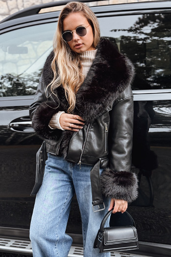Damen Ramones Jacke mit Pelz schwarz Dstreet TY5233