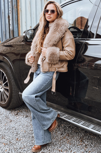 Damen Ramones Jacke mit Fell beige Dstreet TY5235