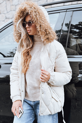 Damen Winter Steppjacke mit Kapuze weiß Dstreet TY5236