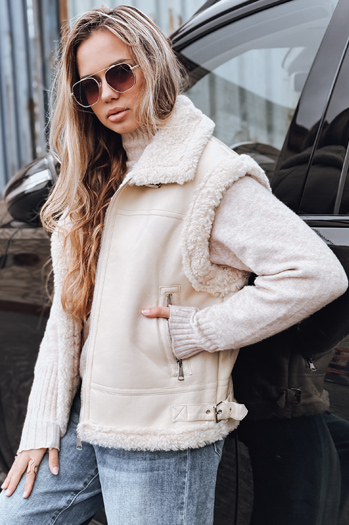 Damen Lederweste mit Schafsfell beige Dstreet TY5238