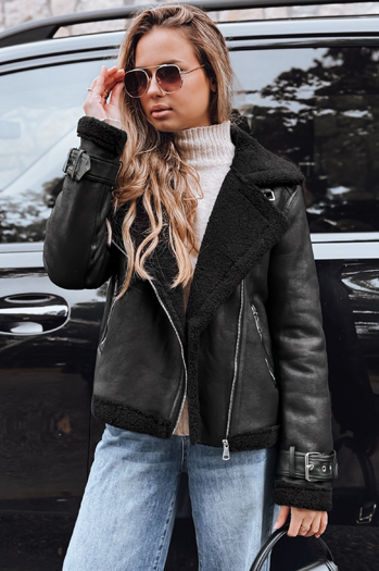 Damen Ramones Jacke mit Schafsfell schwarz Dstreet TY5239