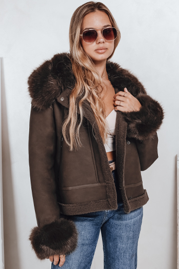 Damen Lederjacke mit Fell braun Dstreet TY5243