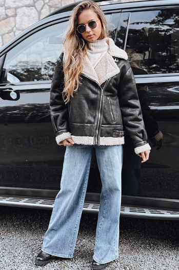 Damen Ramones Jacke mit Schafsfell schwarz Dstreet TY5247