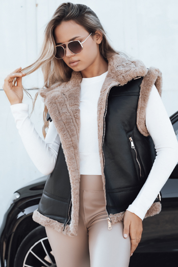 Damen Lederweste mit Schafsfell schwarz Dstreet TY5251