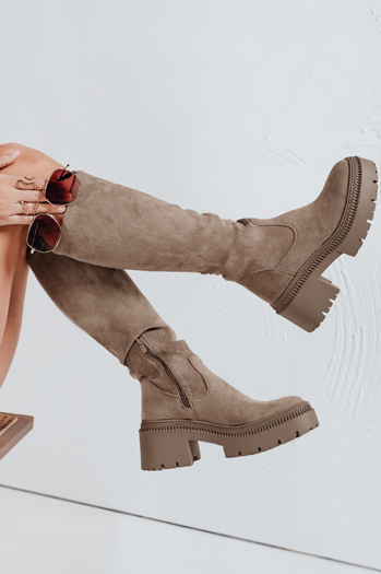 Damen Wildleder Stiefel auf dicke Sohle beige Dstreet ZY1167