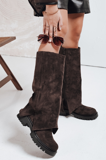 Damenstiefel mit breitem Schaft aus Wildleder braun Dstreet ZY1170