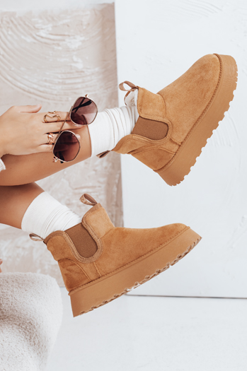 Damen Plateau-Schneestiefel Wildleder camel Dstreet ZY1182