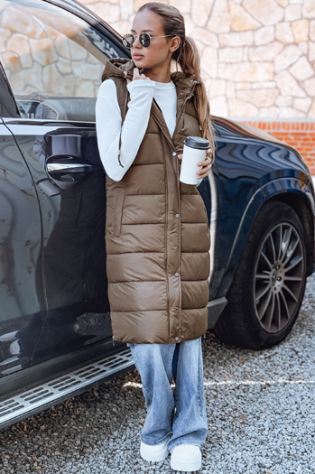 Kamizelka damska długa pikowana beżowa Dstreet TY5253