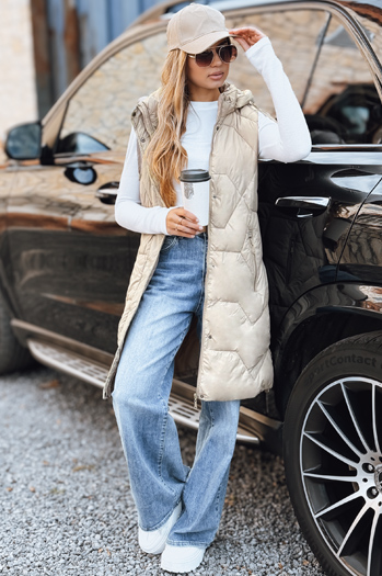 Kamizelka damska długa pikowana beżowa Dstreet TY5265