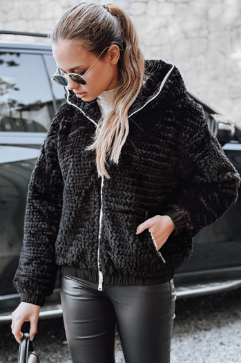 Damen Pelzjacke mit Kapuze schwarz Dstreet TY5271