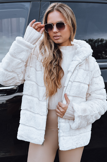 Damen-Wendepelzjacke mit Kapuze hellbeige Dstreet TY5273