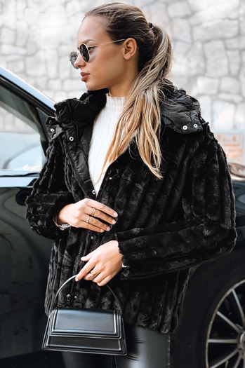 Damen Pelzjacke mit Kapuze schwarz Dstreet TY5276