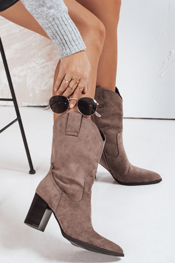 Damen Wildleder Cowboy Stiefel braun Dstreet ZY1194