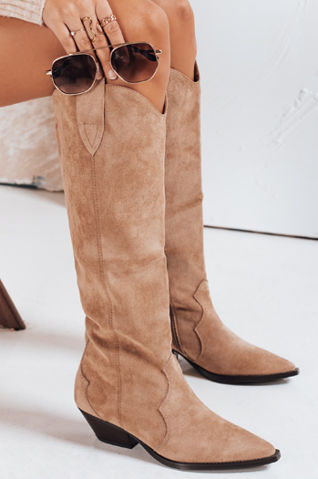 Damen Cowboystiefel aus Wildleder beige Dstreet ZY1203