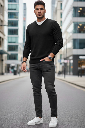 Herren Pullover mit schwarzem V-Ausschnitt Dstreet WX2314