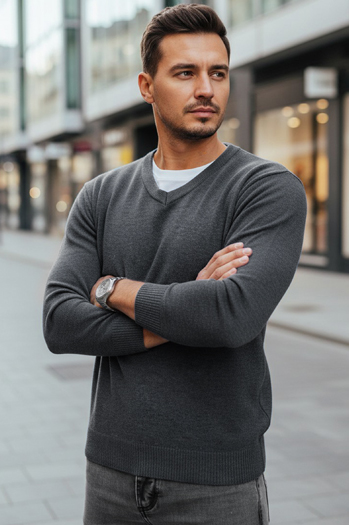 Hellgrauer Herren Pullover mit Rundhalsausschnitt Dstreet WX2316