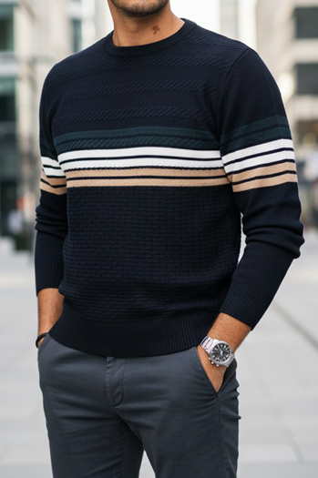 Marineblau gestreifter Herren-Pullover Dstreet WX2323