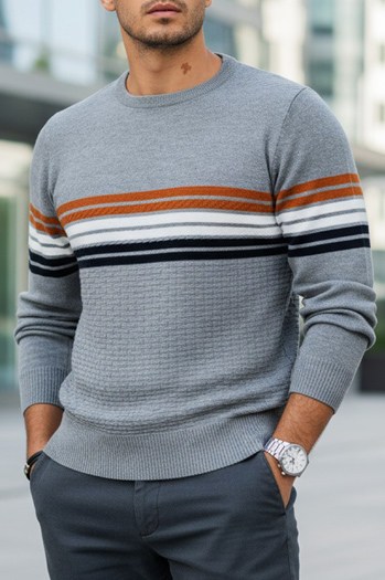 Grauer gestreifter Pullover für Männer Dstreet WX2324